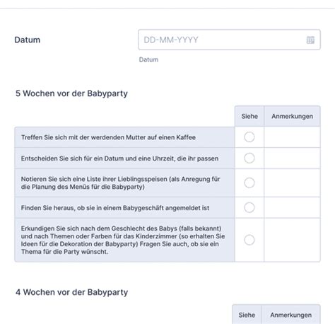 Baby Shower Checkliste Vorlage Formularvorlage Jotform