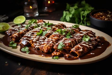 Enchiladas De Pollo Con Mole Comida Mexicana Foto Premium