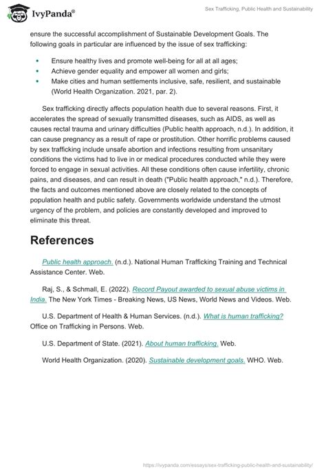Sex Trafficking Public Health And Sustainability 557 Words Essay Example