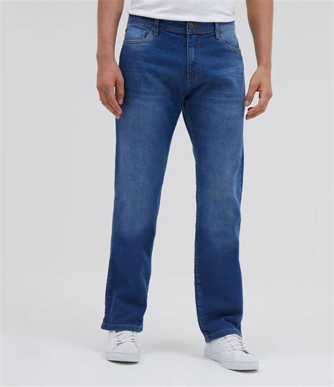 Calça Reta Básica Jeans Com Elastano Azul Médio