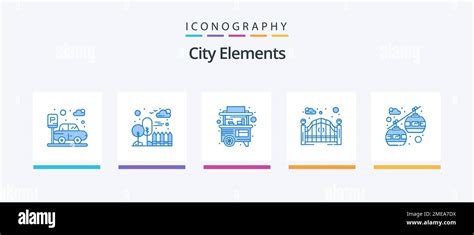 City Elements Blue 5 Icon Pack Including Chair Lift Cable Car Stall