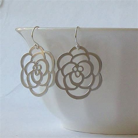 Flower Earrings Etsy Silver Earrings Dangle Silver Flowers Jewelry Etsy Earrings