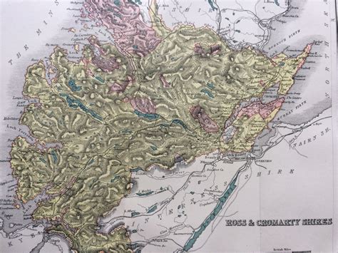 1885 Ross And Cromarty Shires Original Antique Map Scottish County