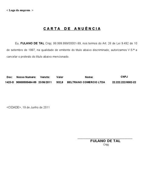 Total Imagem Modelo De Carta De Anuencia Para Cheque Br