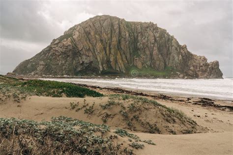 Morro Bay Beach On A Stormy Day Morro Rock Sand Dunes With Native