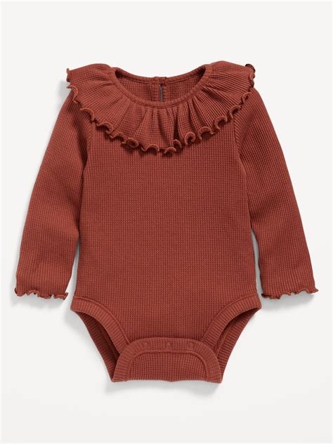 Long Sleeve Ruffle Trim Thermal Knit Bodysuit For Baby Old Navy