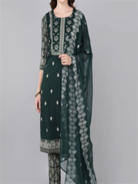 Buy Bani Women Green Ethnic Motifs Printed Liva Kurta With Trousers