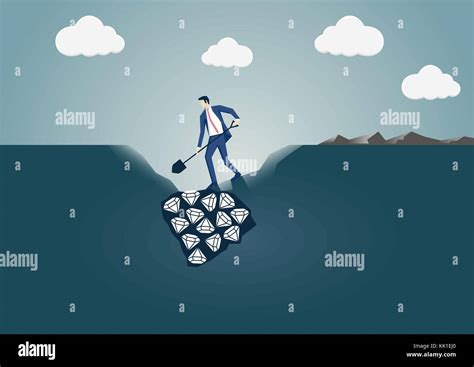 Vector Illustration Of Business Man Digging For Diamonds Concept For