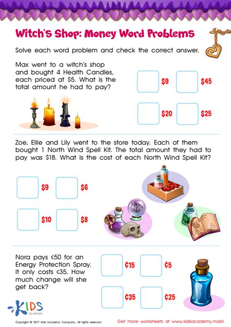 Free Grade 3 Money Word Problems Worksheets