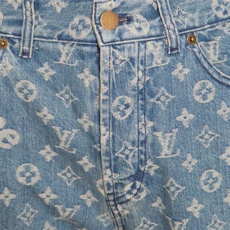 Louis Vuitton X Supreme Blue Monogram Jacquard Denim Jeans M For Sale