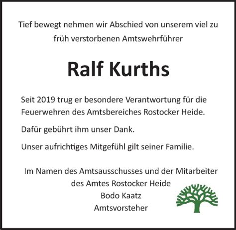 Traueranzeigen Von Ralf Kurths Trauer Anzeigen De