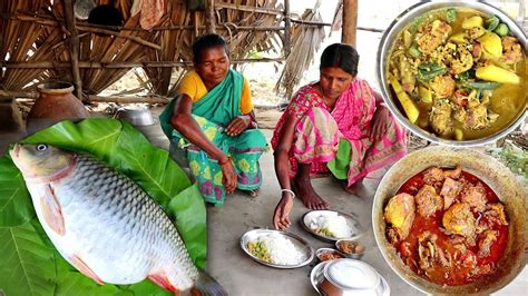 American Rohu Fish Curry Fish Egg Curry Cooking By Our Santali Tribe