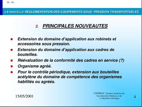 PPT LA NOUVELLE REGLEMENTATION DES EQUIPEMENTS SOUS PRESSION