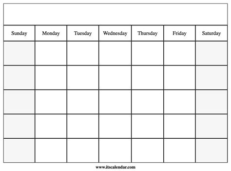 Blank Printable Calendar For Kids