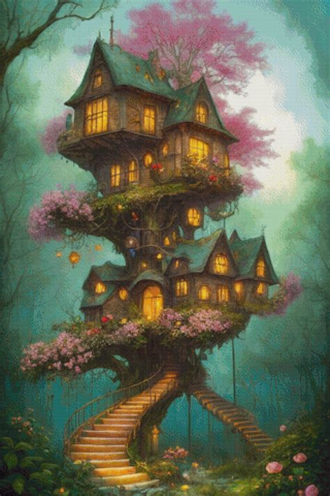 Fairy Treehouse 1 Cross Stitch Pattern By Thread Bare Md Size High