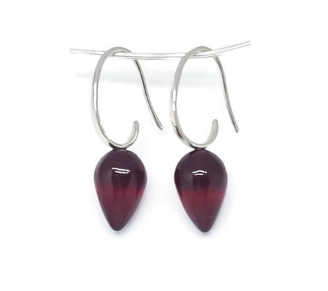 Sterling Silver Red Garnet Quartz Earrings Naked Gemstone Series