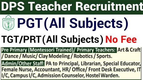 Dps Teachers Vacancy Ii All Subjects Pgt Tgt Prt Ntt Other Posts