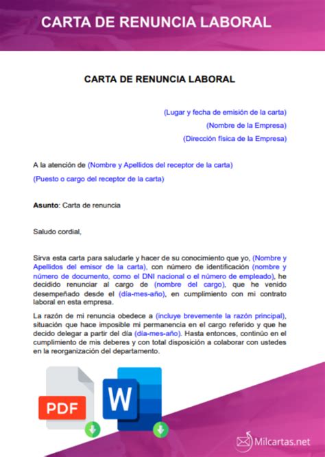 Formato Carta De Renuncia Laboral Word Image To U