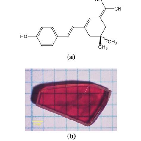 a Structural formula of OH1 molecule. b Crystal photograph of OH1 ...