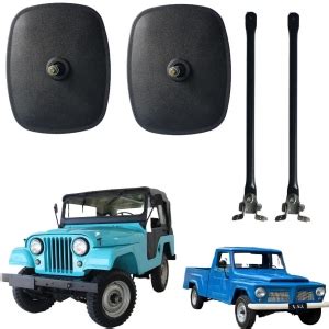 ESPELHO RETANGULAR E BRAÇO RETROVISOR PRETO JEEP FORD WILLYS