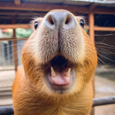 Premium AI Image | a capybara in a zoo there large front teeth and webbed feet