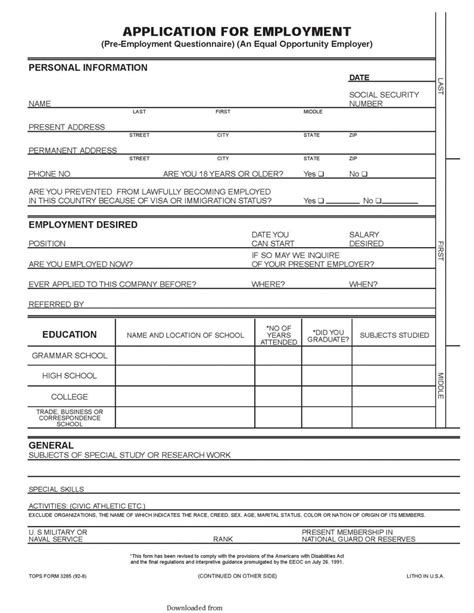 Printable Standard Job Application Form Template Word Sample Minasinternational