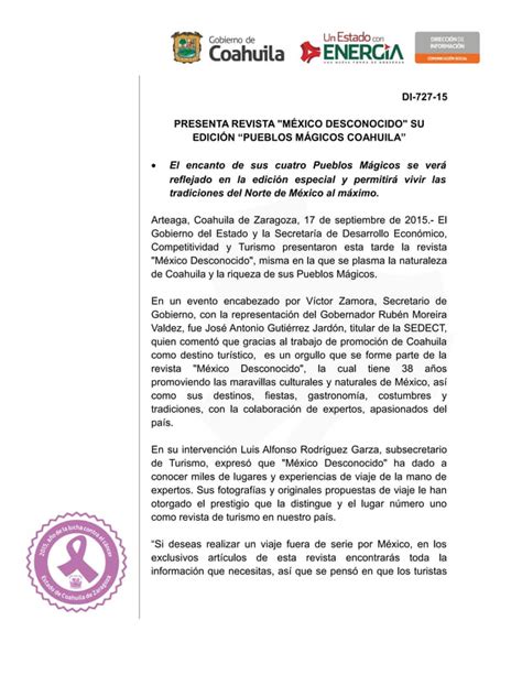 Presenta Revista M Xico Desconocido Su Edici N Pueblos M Gicos Coahuila