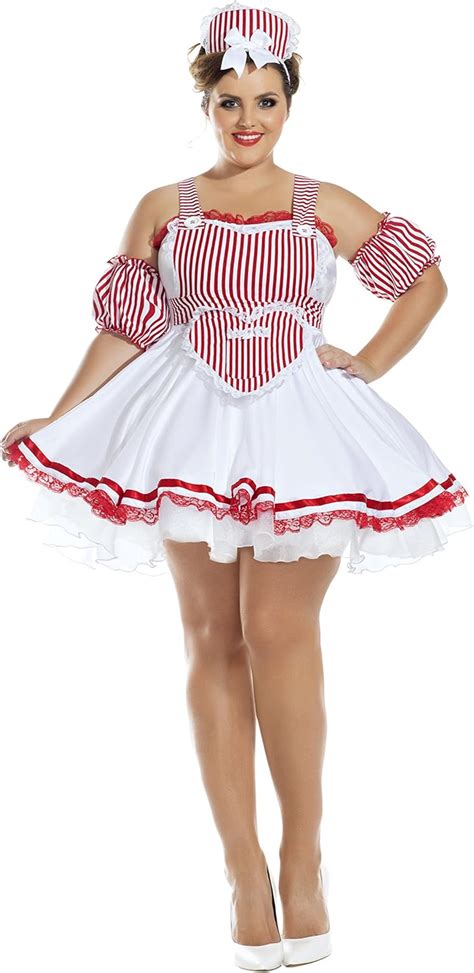 Party King Pk917xl Plus Size Candy Striper Honey Costume Adult Redwhite Xxxl Uk