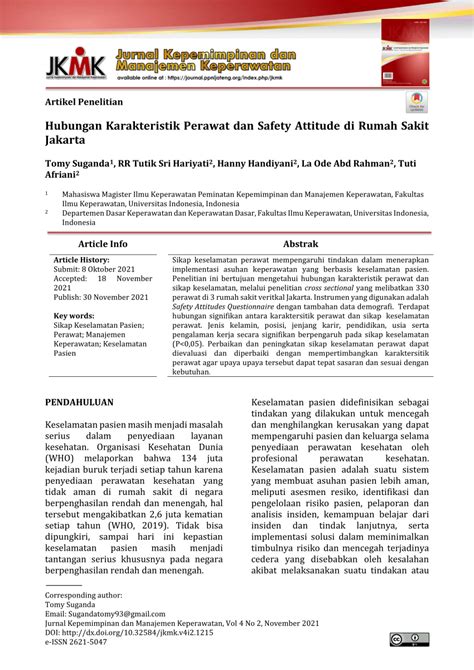 PDF Hubungan Karakteristik Perawat Dan Safety Attitude Di Rumah Sakit