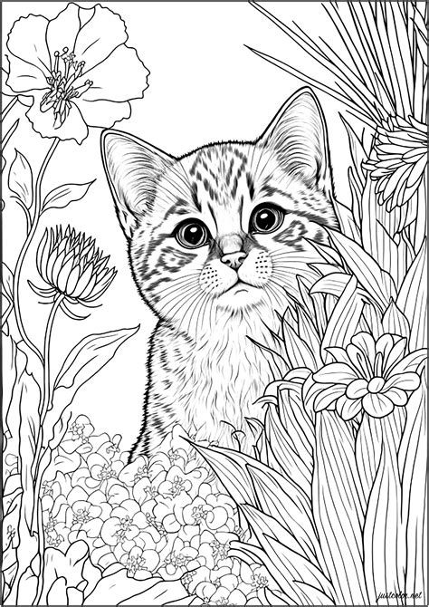 Cute cat behind flowers 1 cats coloring pages for adults just color – Artofit