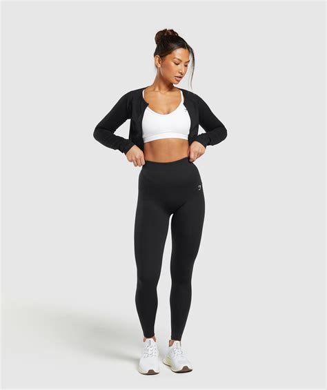 Gymshark Sweat Seamless Long Sleeve Zip Crop Top Black Gymshark