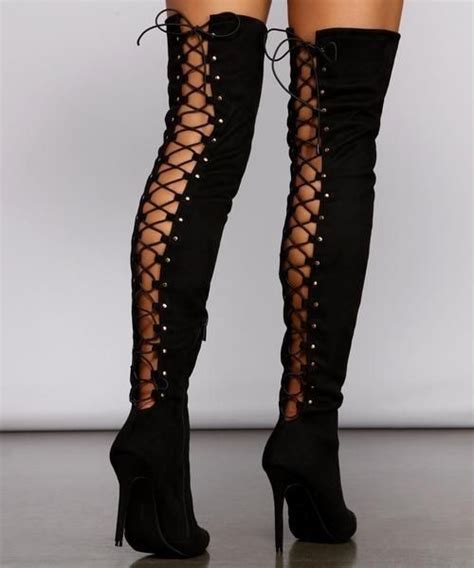 Lace Heels Lace Up Boots Sandals Heels Thigh High Stiletto Boots