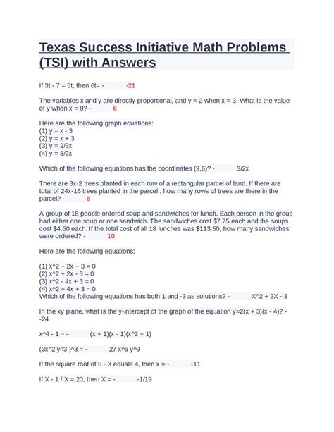 Texas Success Initiative Math Problems Tsi With Answers Exams