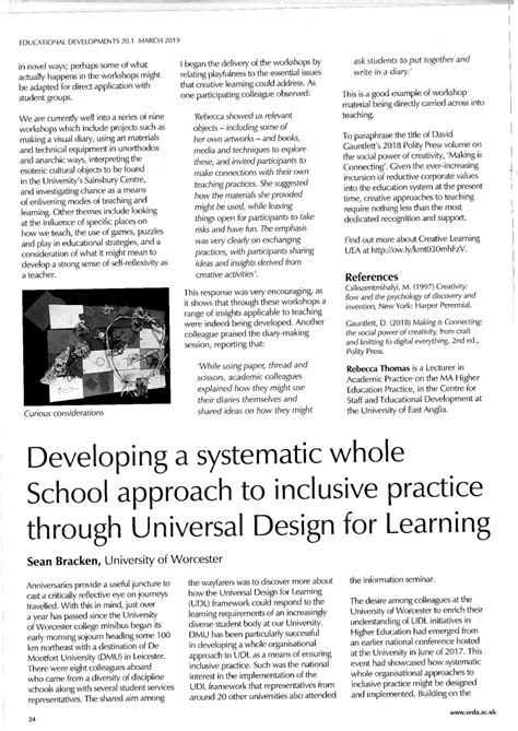 Pdf Developing A Whole School Approach To Inclusive Practice Through Udl