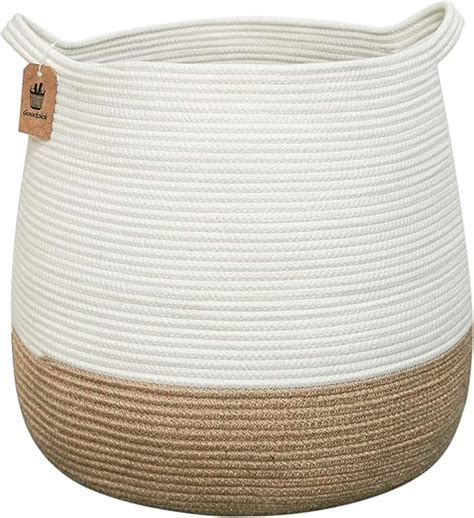 Goodpick Cotton Rope Laundry Basket Jute Round Woven Basket Wicker