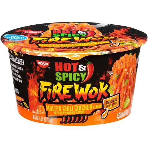 Nissin Hot Spicy Fire Wok Molten Chili Chicken Flavor Stir Fry Asian Noodles In Sauce