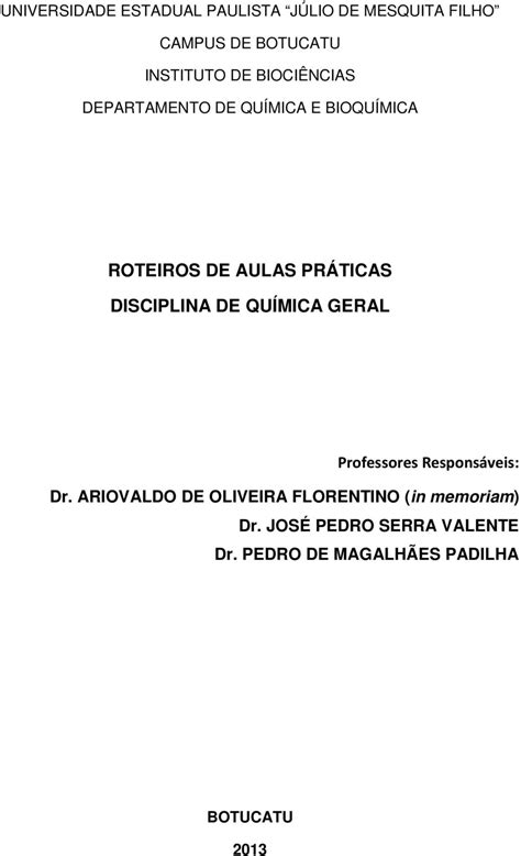 Roteiros De Aulas PrÁticas Disciplina De QuÍmica Geral Pdf Download