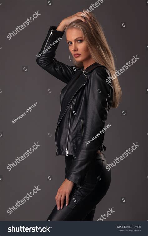 Beautiful Sexy Blonde Girl Black Leather Stock Photo 1899109990 Shutterstock