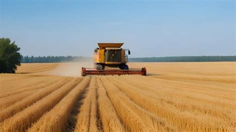 Premium Photo Harvesting Tractor Combine Harvests Wheat On A Farmer Field