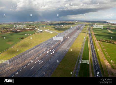 Aerial view of runway at Manston Airport Kent England Stock Photo ...