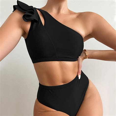 Bikini De Un Hombro Para Mujer Ba Ador Sexy De Cintura Alta Traje De