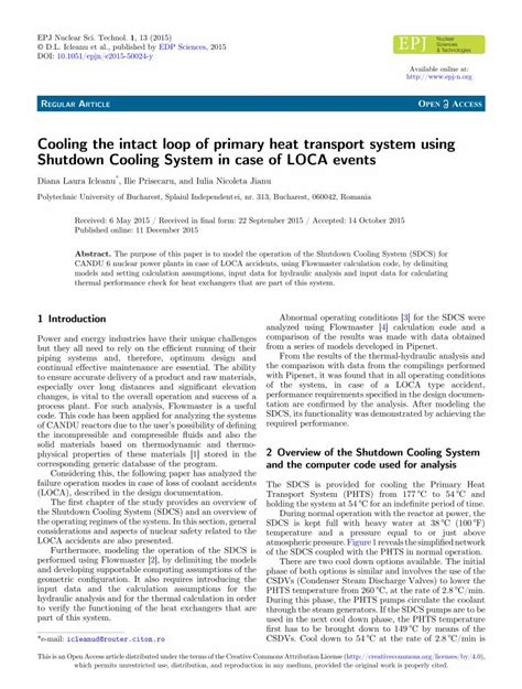 PDF Cooling The Intact Loop Of Primary Heat Transport System Using