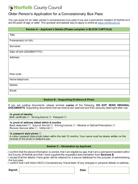 Fillable Online 0422 Older Persons Concessionary Bus Pass Application