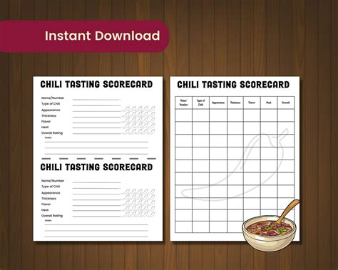 Chili Tasting Score Card Chili Cookoff Party Food Tasting Etsy