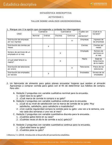 Taller Actividad 1 Estadística descriptiva unidad 1 Estadistica