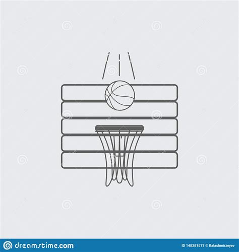 Linha Branca Preta Aro De Basquetebol E cone Da Bola Ilustração do