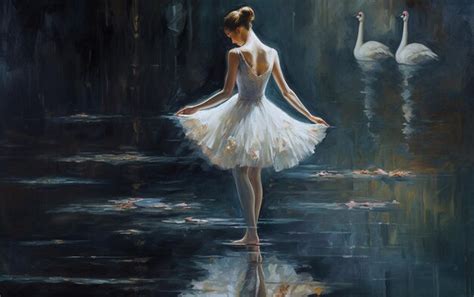 Premium Photo Painting Of A Woman In A White Dress Standing In Water With Swans Generative Ai