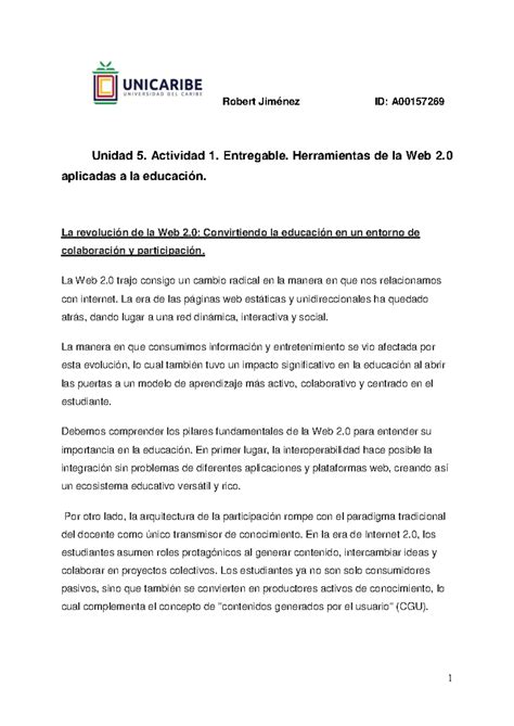 Unidad Actividad Entregable Herramientas De La Web Aplicadas