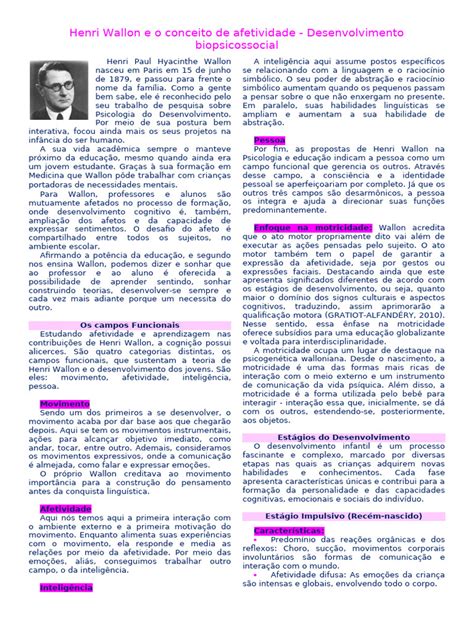 Afetividade E Aprendizagem - FPE - Henri Wallon e o Conceito de Afetividade | PDF | Pensamento | Emoções
