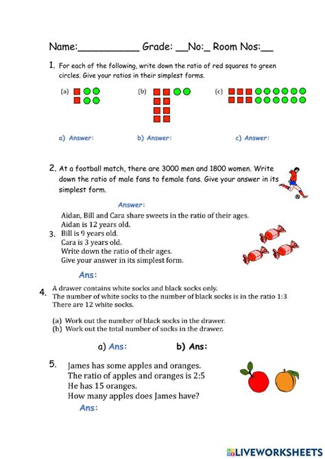 Ratio Proportion Percentage G Worksheet Live Worksheets